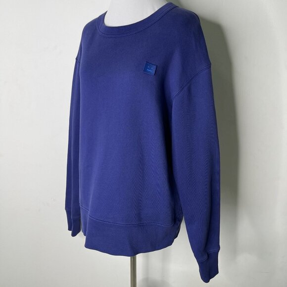 Acne Studios Women's Blue Crewneck 100% Cotton Fairview Face Sweater Size Small - Picture 3 of 11